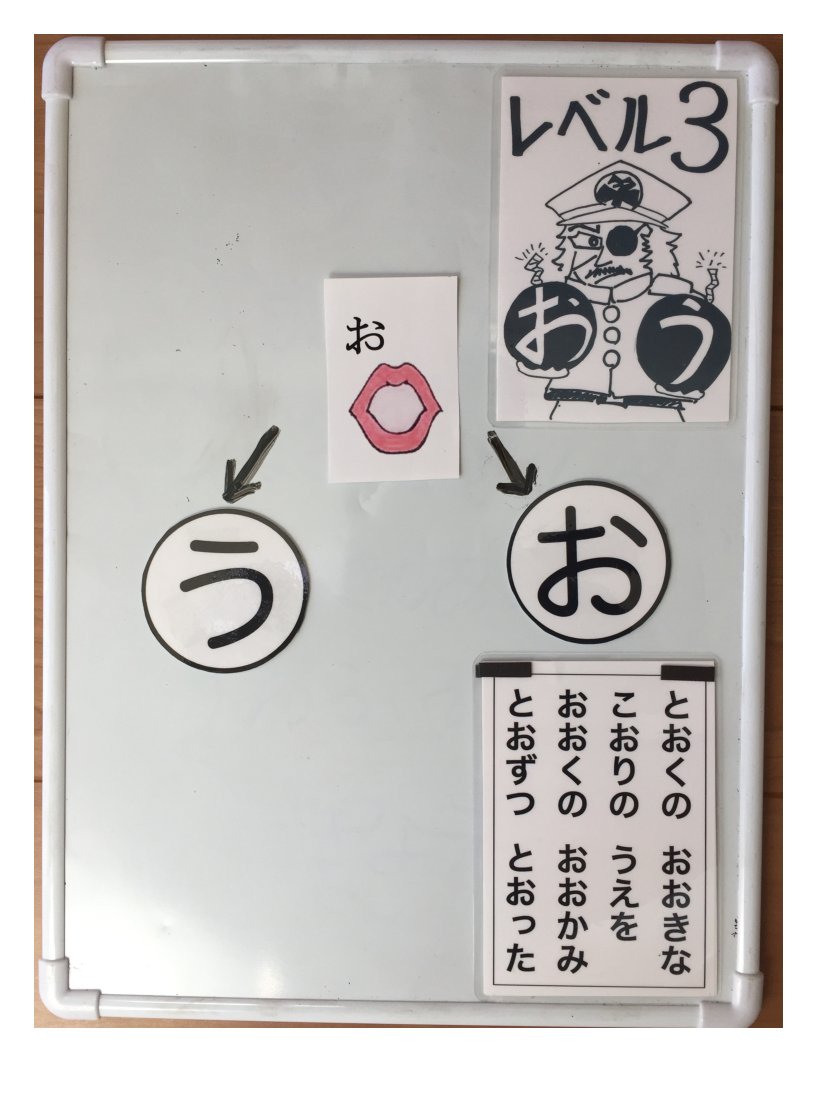レベル3のボード。おう大佐と、お の口の形カード、呪文のカード
